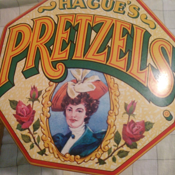 Vintage Hague's Pretzels tin canister