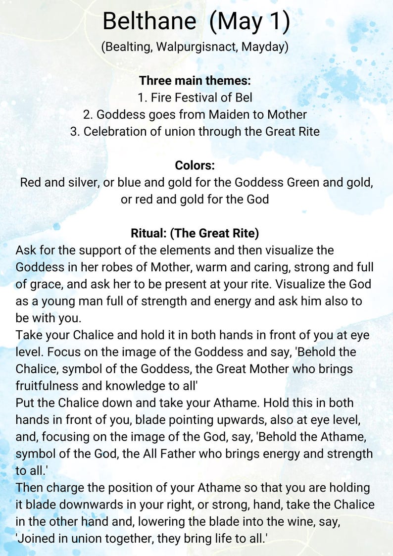 Beltane Ritual and Recipe Printable - Etsy