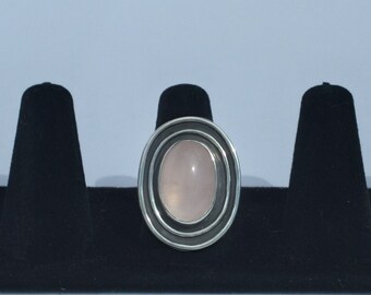 Rose Quartz Double Ring Ladies Sterling Silver Ring