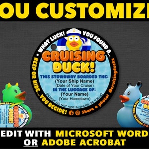Cruising Duck Tags cruise ducks tag - 2x2&quot; round / circle tag. Download EASY Word template or digital fill-in pdf.