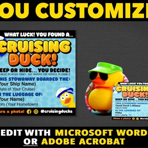 Cruising Duck Tags cruise ducks tag. Download EASY Word template or digital fill-in pdf.