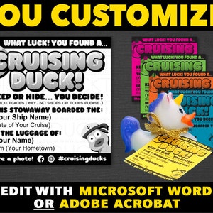 Cruising Duck Tags cruise ducks tag. 2x2&quot; black & white tag. Download EASY Word template or digital fill-in pdf.