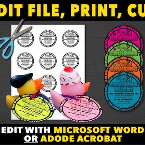 2x2&quot; Cruising Duck Tags cruise ducks tag. Black & white circle tag. Download EASY Word template or digital fill-in pdf.