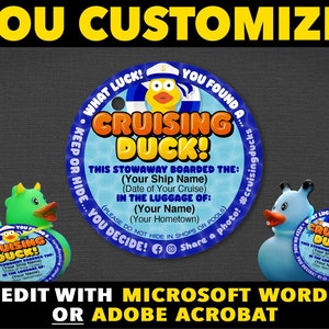 Cruising Duck Tags cruise ducks tag - 2x2" round / circle tag. Download EASY Word template or digital fill-in pdf.
