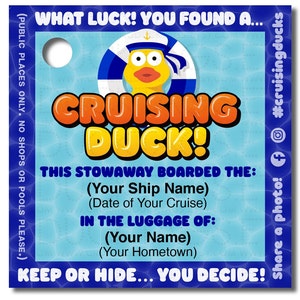 Cruise Duck Tag / Cruising Duck Tag - 2x2&quot;. Download and personalize EASY Word template or Digital fill-in pdf.