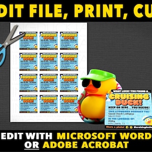 Duck tags - Cruise Duck / Cruising Ducks - 2x2” tag. Download EASY Word template or digital fill-in pdf.