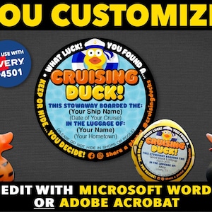 2x2&quot; Cruising duck sticker / stickers for cruise ducks. Use with Avery 94501 labels. Download EASY Word template or digital fill-in pdf.