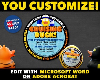 2x2" Cruising duck sticker / stickers for cruise ducks. Use with Avery 94501 labels. Download EASY Word template or digital fill-in pdf.