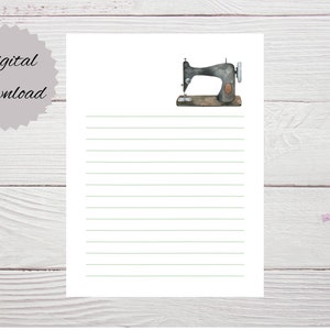 Sewing Note papers, Printable Stationery, notepad, writing paper, sewing designs, 15 Different designs, digital Download