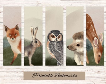 Woodland Creatures Printable Bookmarks, (Digital Download)