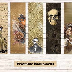 Steampunk Printable Bookmarks, 1.8&quot;w x 6&quot;h, Print on card, sublimate on blanks.  5 different designs, great book lovers gift.