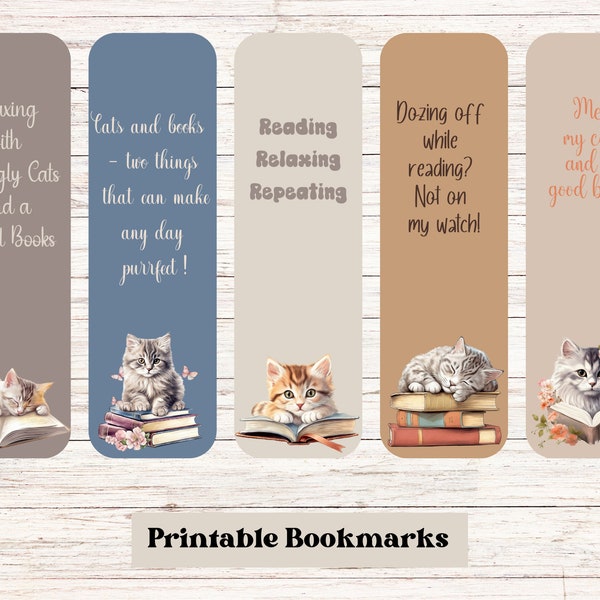Cute Cats Printable Bookmarks, 1.8"w x 6"h, print your own bookmarks, great little gift for cat and booklovers.