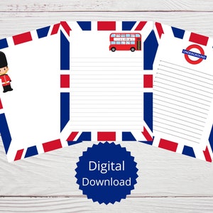 London Notepaper, blocco note, cancelleria stampabile, carta da lettere, A4 (8,5" x 11"), 10 disegni diversi, a righe e senza righe