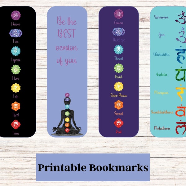 Chakra  printable bookmarks, Design, 4 designs, 1.8" x 6", Great to help you with learning your Chakras.  Great gift for the spiritual.