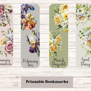 Birth Flower Printable Bookmarks, Month and Name of Flower. 1.8"w X 6"h ...