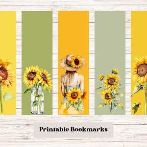 Sunflower printable bookmarks, 1.8"w x 6"h, Print on card or sublimate on blanks.  Perfect little gift for book lovers.