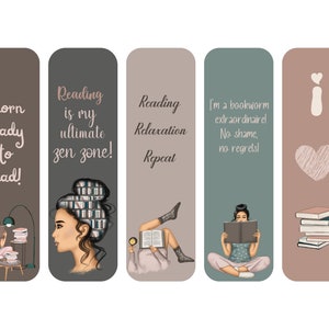 Booklovers Printable Bookmarks, Ladies With Dark Hair, 1.8"w X 6"h ...