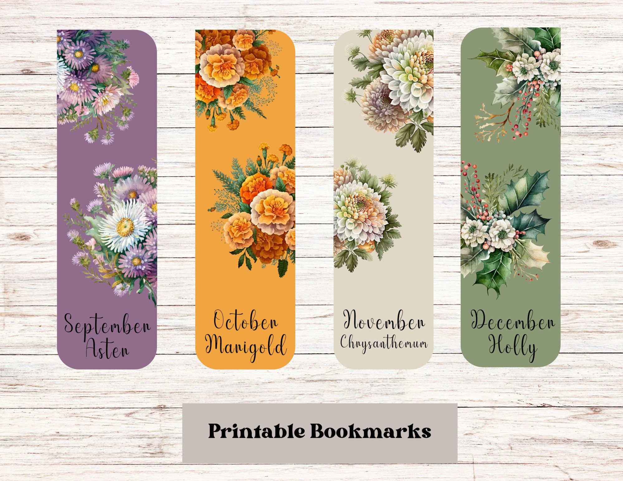 Birth Flower Printable Bookmarks, Month and Name of Flower. 1.8"w X 6"h ...