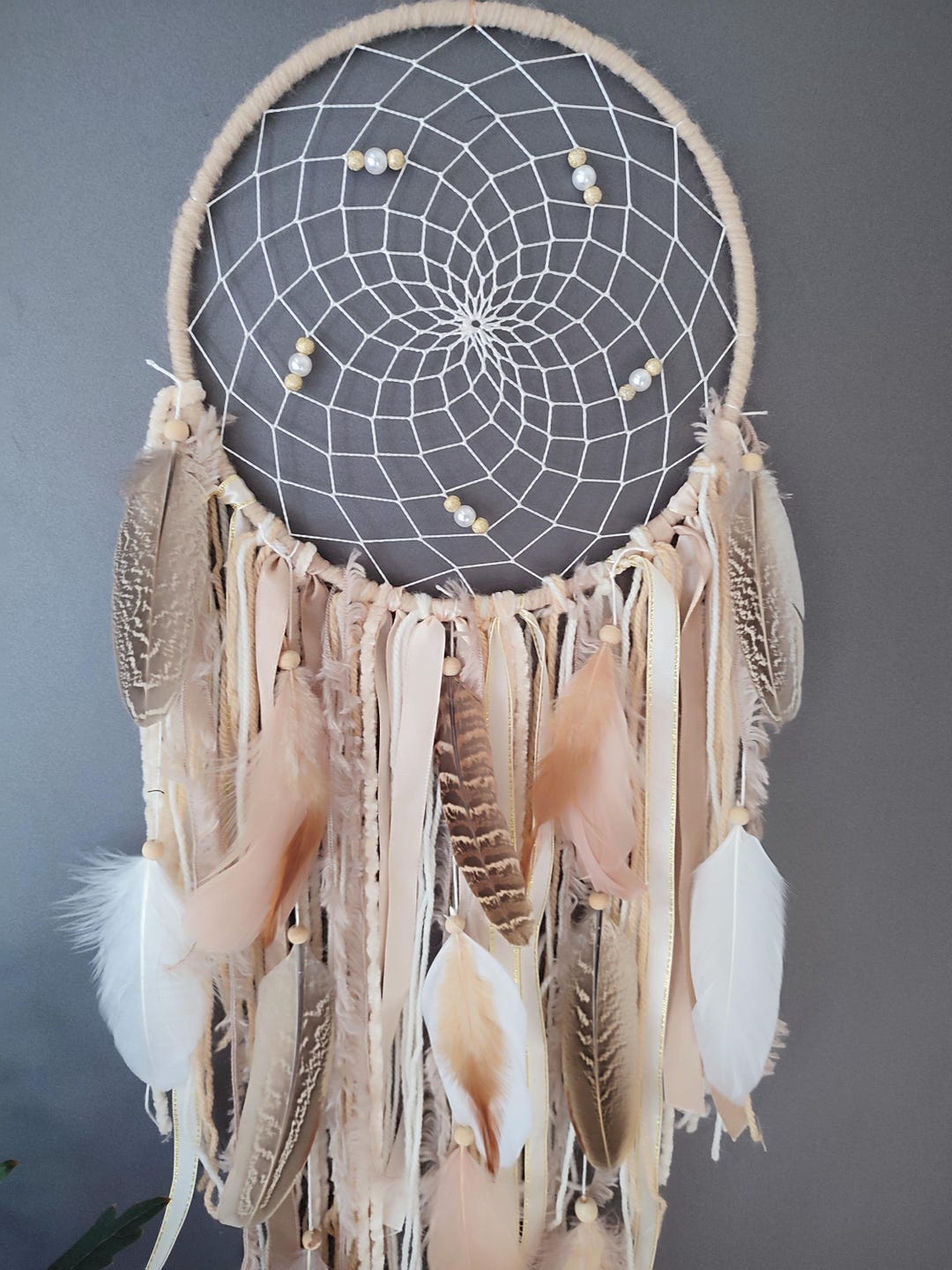 Large Dream Catcher Wall Hanging Tan, Boho Dreamcatcher Beige White ...