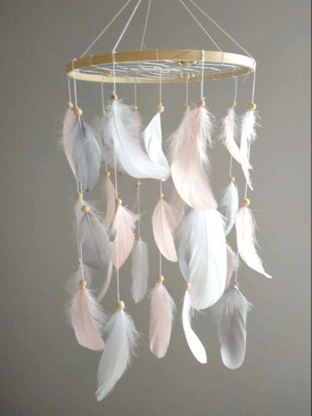 Large Dream Catcher Baby Mobile Nursery, Boho Nursery Decor Girl, Hanging Mobile Feathers