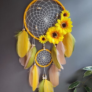 Dromenvanger Zonnebloem kinderkamerinrichting gele dromenvanger, boho-muurdecoratie slaapkamer