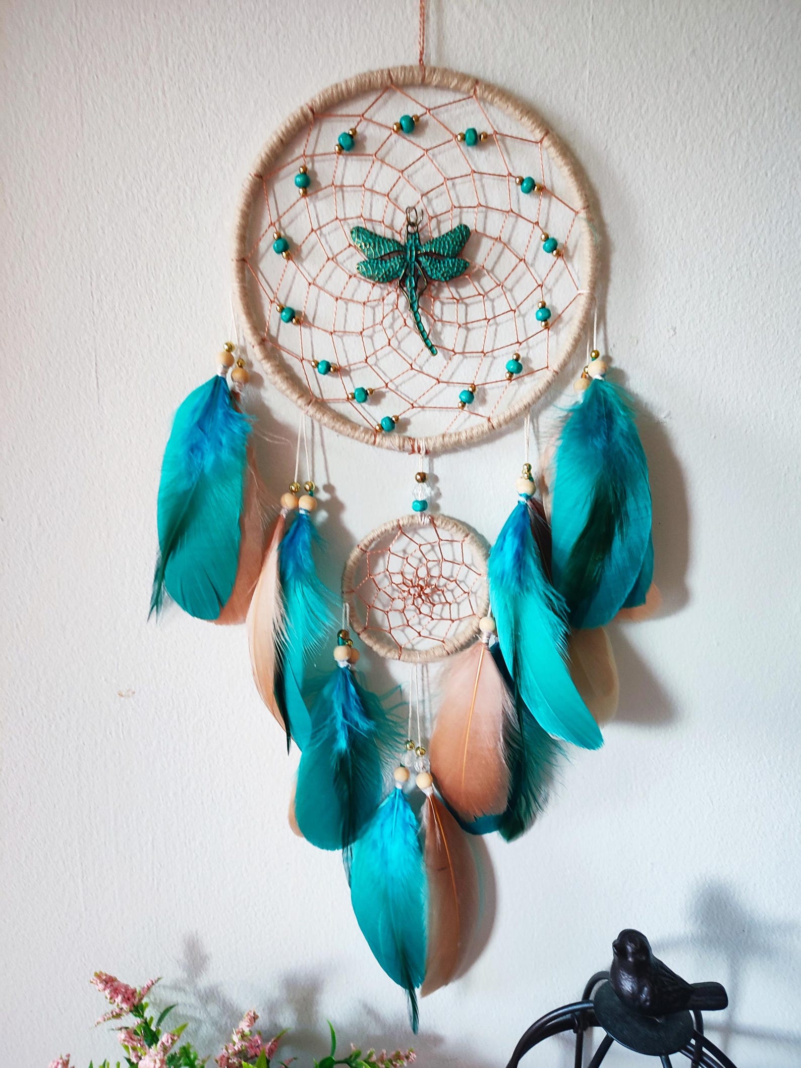 Dragonfly Dreamcatcher Teal Wall Hanging Boho Dream Catcher, Forest ...
