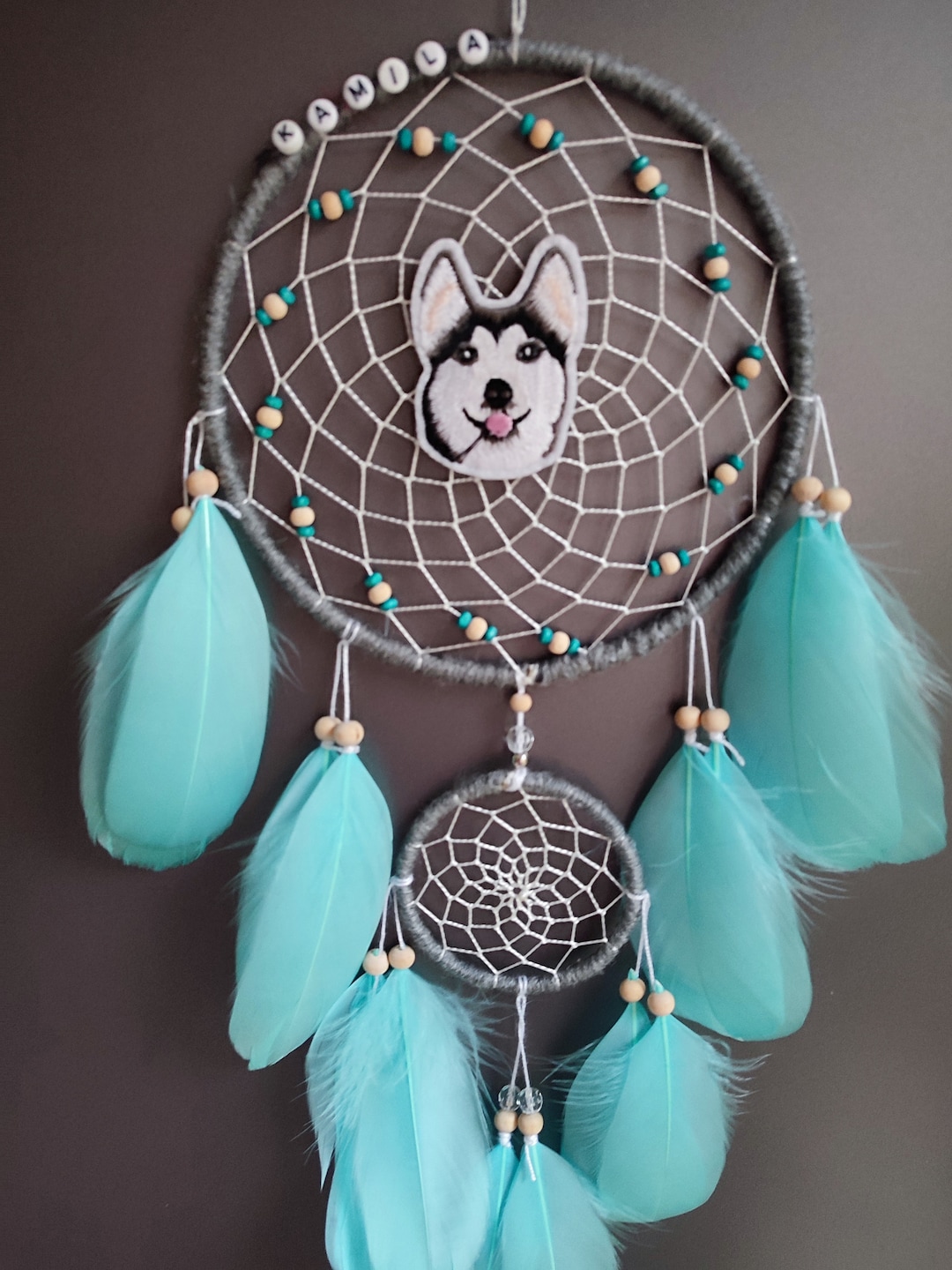 Custom Feathers Dreamcatcher Husky Dog Dream Catcher Personalised Gift ...