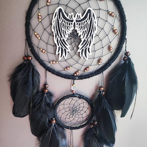 Angel wings dreamcatcher black dreamcatcher gothic bedroom, Whimsigoth wall decor personalized gift