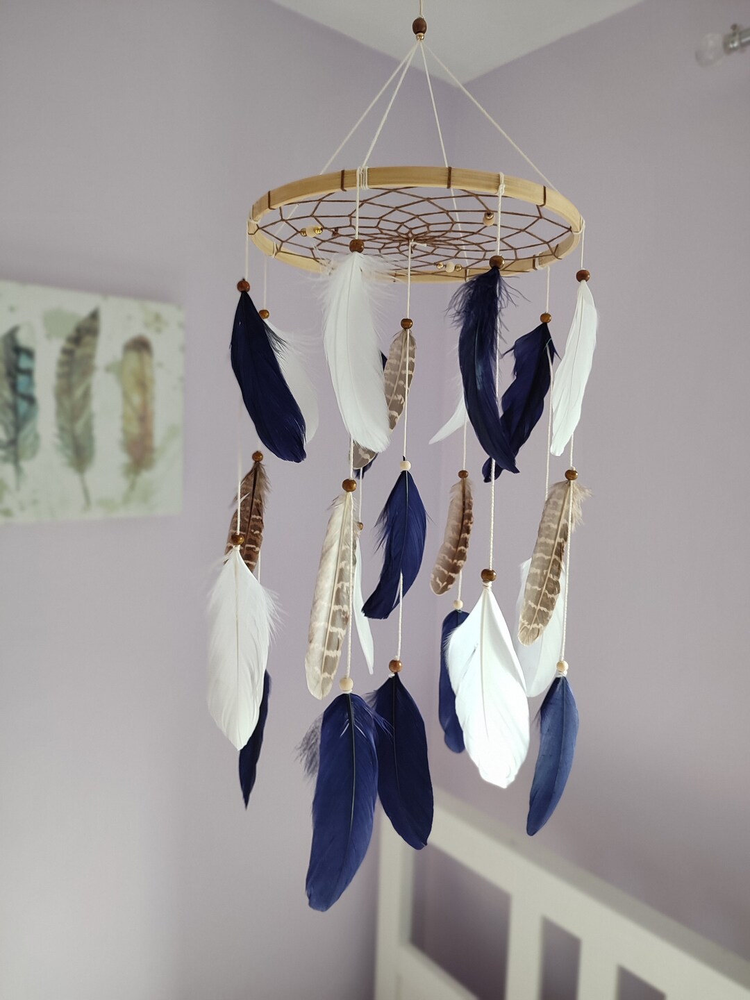 Dream Catcher Baby Mobile Feathers Woodland Nursery Decor Etsy