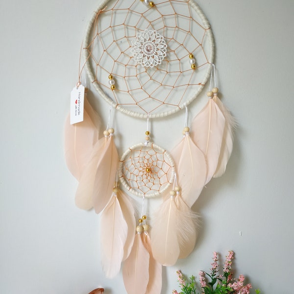 Elfenbein Blush rosa Traumfänger Boho Traumfänger gold, Boho Wandbehang Mädchenzimmer Dekor individuelle Traumfänger