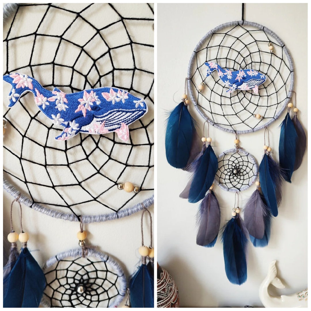 MYGLOAR Traumfänger Set 2-tlg - Handgefertigte Feder Traumfänger Blau & Orange