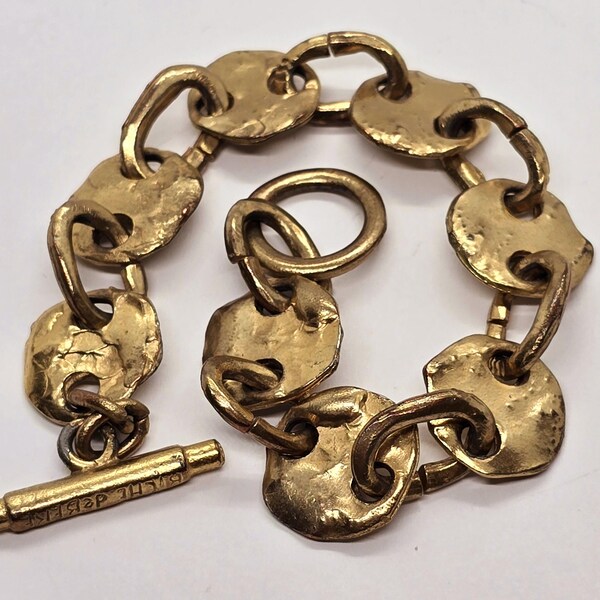 Bracelet Vintage Moderniste Signé Biche De Bere Paris – En étain Argenté, Longueur 22 Cm, Fermoir Toggle !