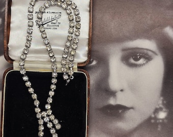 1950s Rhinestone Necklace: Vintage Rhodium Plated Cocktail Jewelry