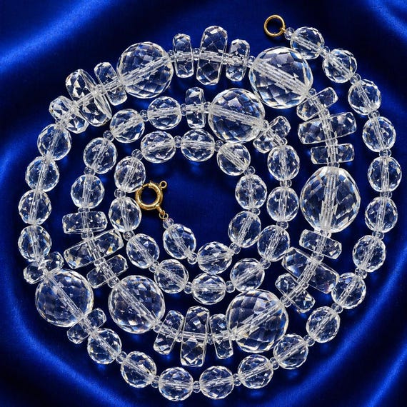 Vintage 1930s Glass Crystal Bead Necklace Antique Art Deco Cocktail Costume Jewellery Jewelry