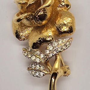 Attwood & Sawyer 1980s Vintage Brosche Rose Blume Kristall vergoldet Modeschmuck Schmuck