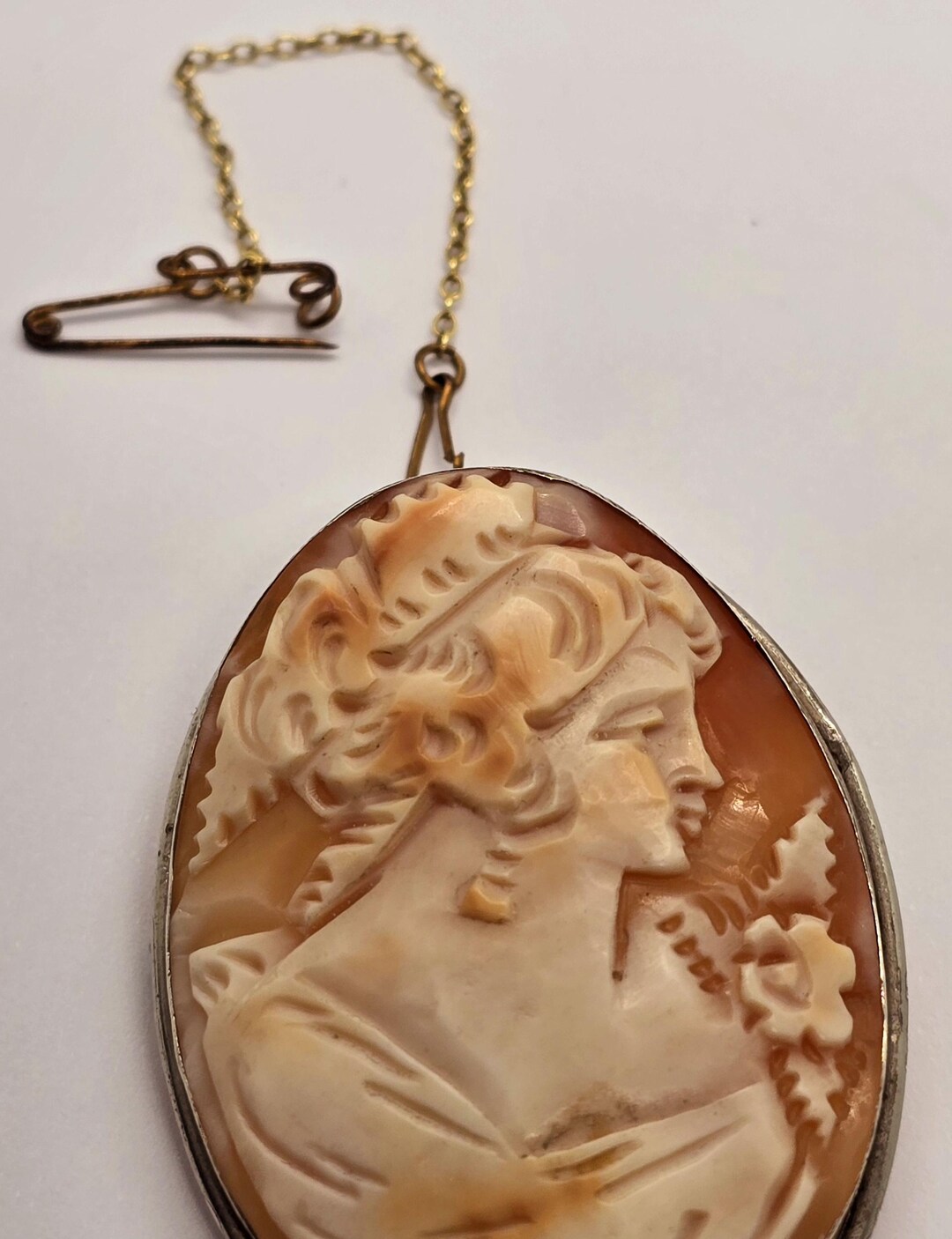 Art Deco 800 Silver Carved Shell Cameo Brooch Pendant, 1930s Vintage ...