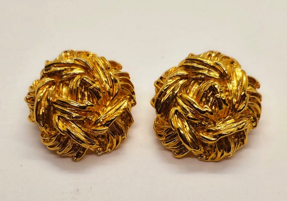 Vintage Earrings Brutalist Gold Plated 1980s clip… - image 1