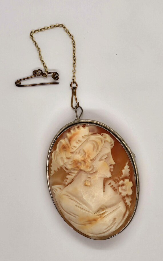 Art Deco 800 Silver Carved Shell Cameo Brooch Pendant… - Gem