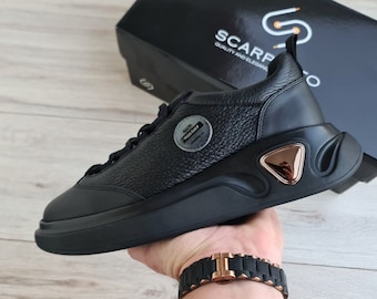 Leather Sneakers with High Platform Sole for Men