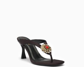 Satin Thong Sandals with Crystal Embellished Toe Post – 85mm Heel Evening Wear