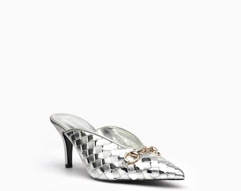 Fiorenza Patent Leather Mule: Basketweave, Horsebit, 75mm Heel