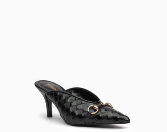 Fiorenza Patent Leather Mule: Basketweave, Horsebit, 75mm Heel
