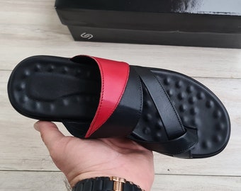 Handmade Leather Men's Sandals: Anti-Skid Rubber Sole Slides