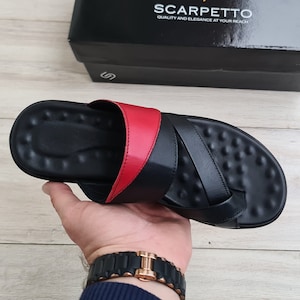 Premium Leather Men&#39;s Sandals | Handmade Anti-Skid Slides with Rubber Sole | Open Toe Slippers for Men and Women