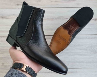 Handmade Black Leather Chelsea Boots: Zip-Up Ankle Boots