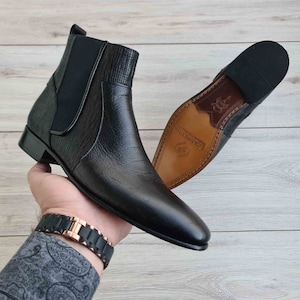 Black Chelsea Leather Boots for Men | Handmade Leather Casual Boots | Mens Leather Zip-up Ankle Boots | Premium Genuine Leather Shoes