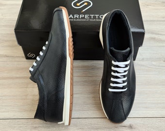Handmade Charcoal Leather Sneakers: Lace-Up Shoes
