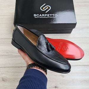 Male red bottom loafers discount