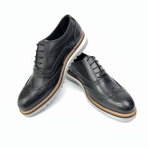 Black Wingtip Oxford Leather Dress Shoe for Men | Handmade Lace Up Formal Shoes | Men&#39;s Premium Genuine Leather Shoes