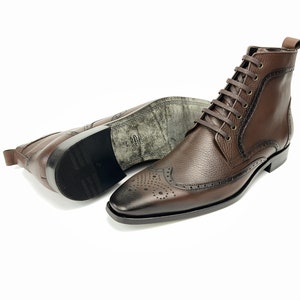 Brown Leather Boots for Men | Handmade Mens Casual Leather Boots| Leather Ankle Boots for Parties | Premium Leather Lace-up Boots